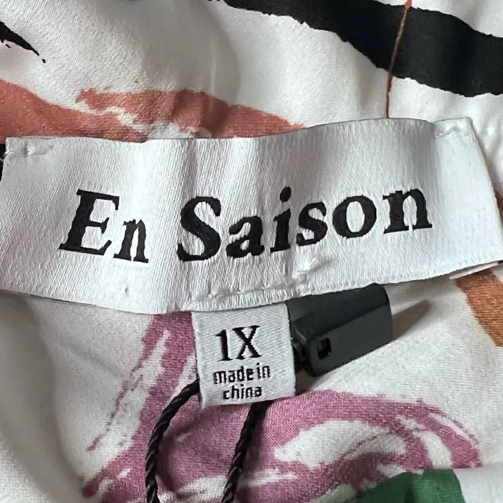 En Saison Hazel Midi Skirt, Colorful Florals in White Background. Size 1X. NWT!